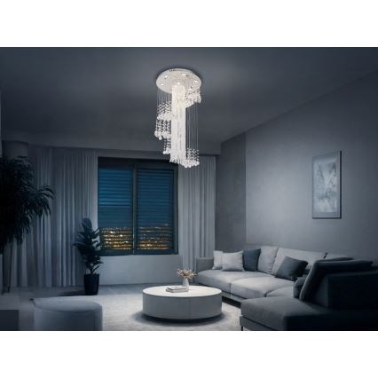 LED-kristalllaelamp NAURU LED/24W/230V läbimõõt 45 cm läikiv kroom + kaugjuhtimispult