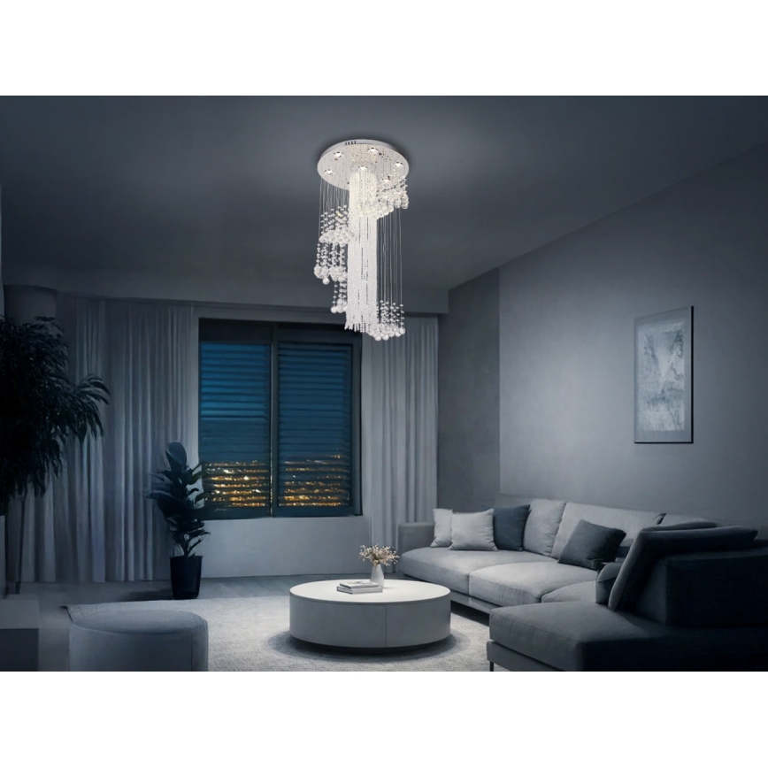 LED-kristalllaelamp NAURU LED/24W/230V läbimõõt 45 cm läikiv kroom + kaugjuhtimispult