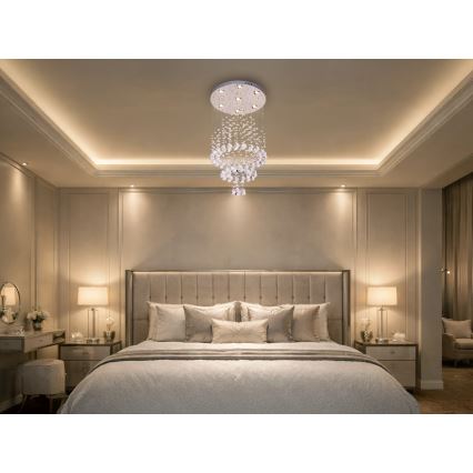 LED-kristallist laelamp NAURU LED/24W/230V Ø 40 cm läikiv kroom + kaugjuhtimispult