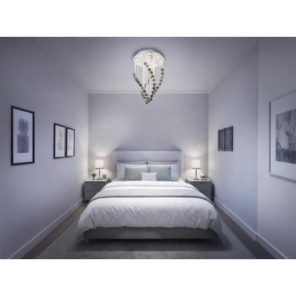 LED kristalllaelamp NAURU LED/30W/230V läbimõõt 40 cm läikiv kroom/must + kaugjuhtimispult