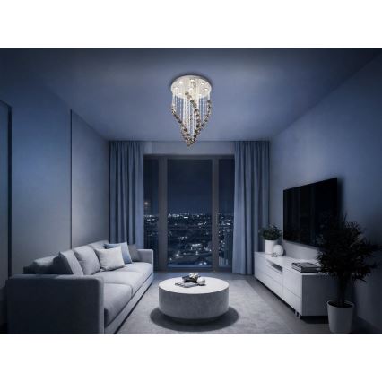 LED kristalllaelamp NAURU LED/30W/230V läbimõõt 40 cm läikiv kroom/must + kaugjuhtimispult