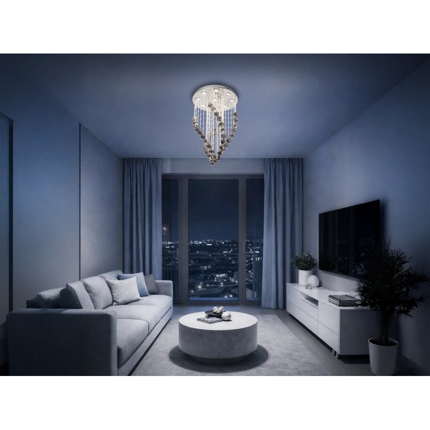 LED kristalllaelamp NAURU LED/30W/230V läbimõõt 40 cm läikiv kroom/must + kaugjuhtimispult