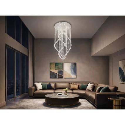 LED-kristallist laelamp NAURU LED/30W/230V, läbimõõt 60 cm, läikiv kroom + kaugjuhtimispult