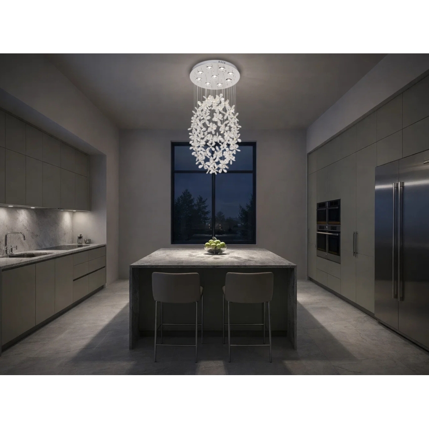 LED-kristalllaelamp SAMOA LED/30W/230V Ø 40 cm, läikiv kroom + kaugjuhtimispult