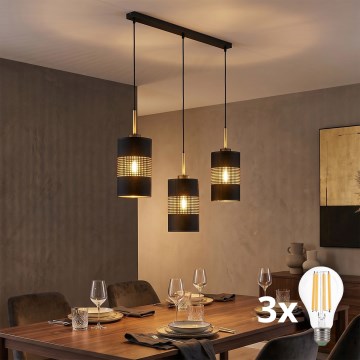 LED-kroonlühter kaabliga BOGART 3xE27/15W/230V must/kuldne