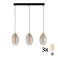 LED-kroonlühter kaabliga SEBO 3xE27/15W/230V must/suitsune beež