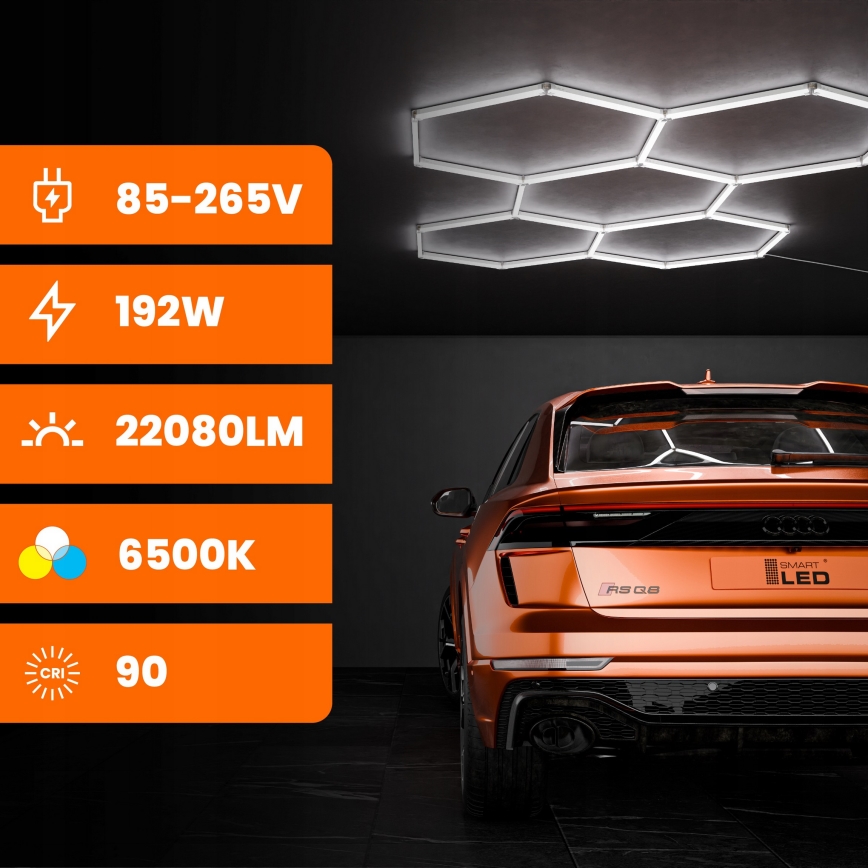 LED laevalgusti HEXAGON LED/240W/85-265V 6500K 298x209 cm CRI 90 IP44 valge