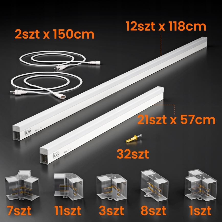 LED laelamp HEXAGON LED/384W/85-265V 4000K 484x243 cm CRI 90 IP54 valge
