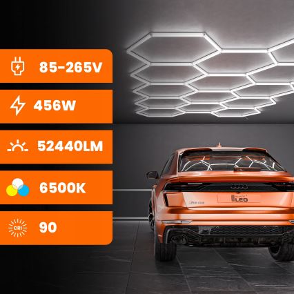 LED laevalgusti HEXAGON LED/570W/85-265V 6500K 522x298 cm CRI 90 IP44 valge