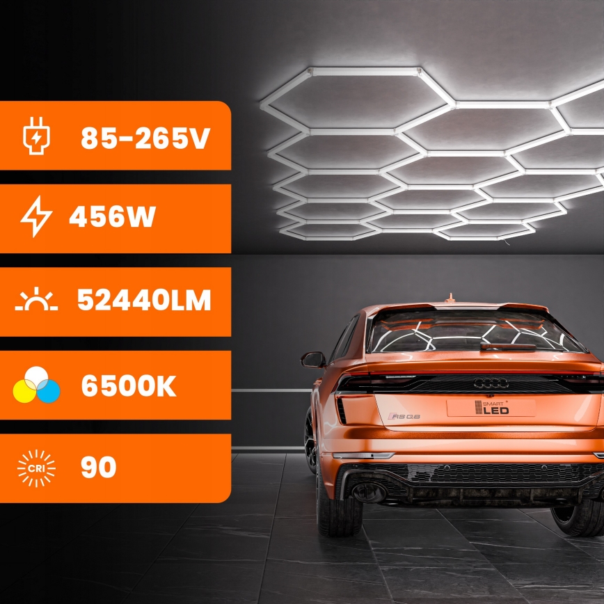 LED laevalgusti HEXAGON LED/570W/85-265V 6500K 522x298 cm CRI 90 IP44 valge