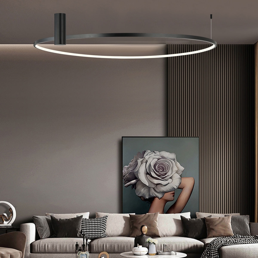 LED laelamp RING S LED/50W/230V 3000/4000/6000K läbimõõt 90 cm must