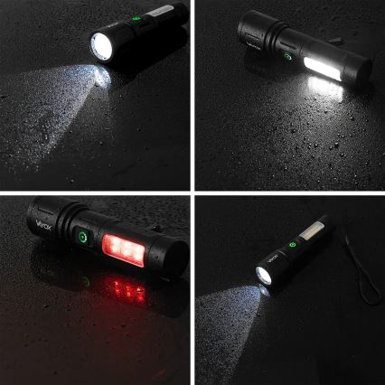 LED reguleeritav laetav taskulamp punase valgusega LED/5W/5V IPX4 260 lm 2000 mAh