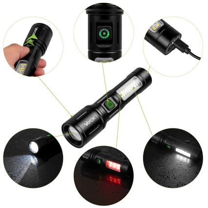 LED reguleeritav laetav taskulamp punase valgusega LED/5W/5V IPX4 260 lm 2000 mAh