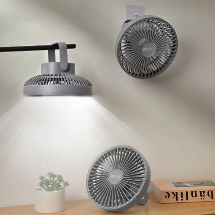 LED Laetav laud ventilaator koos LED valgustusega LED/2W/5V USB 2400 mAh hall