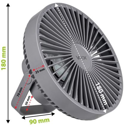 LED Laetav laud ventilaator koos LED valgustusega LED/2W/5V USB 2400 mAh hall