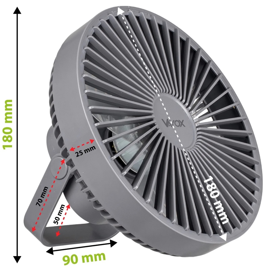 LED Laetav laud ventilaator koos LED valgustusega LED/2W/5V USB 2400 mAh hall