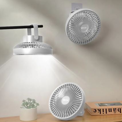 LED Laetav laud ventilaator koos LED valgustusega LED/2W/5V USB 2400 mAh valge