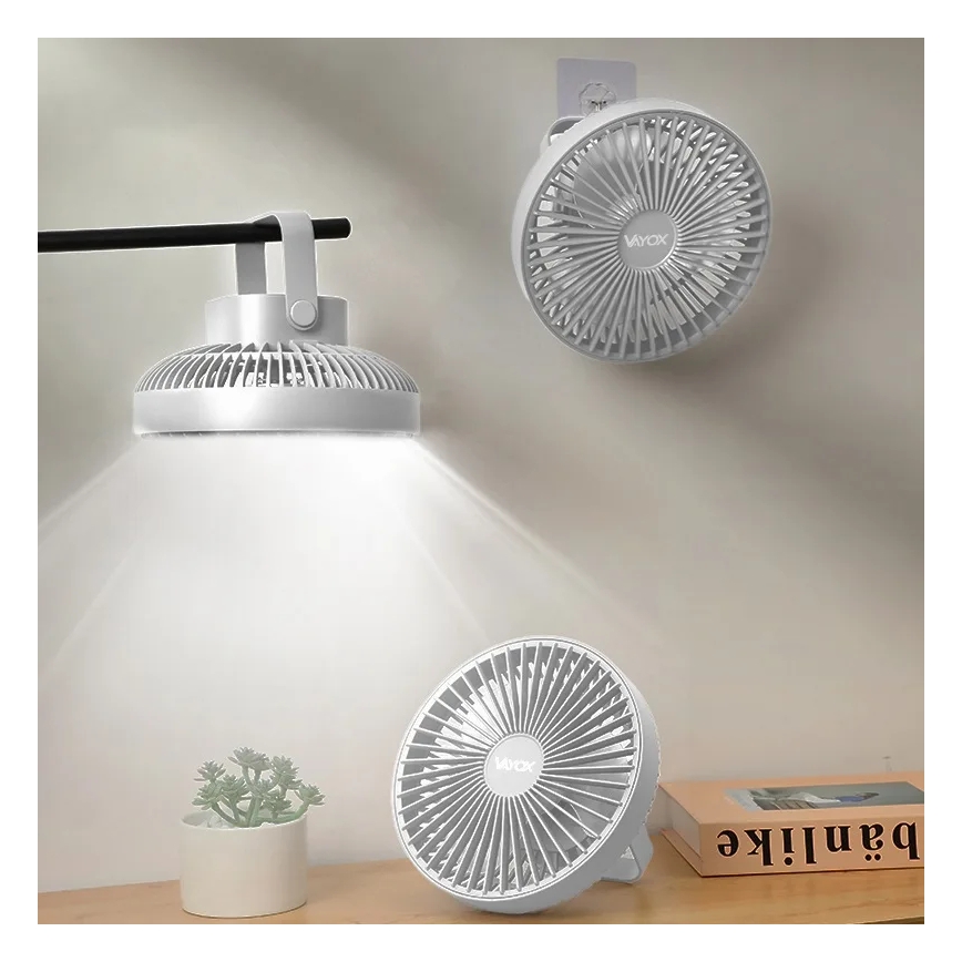 LED Laetav laud ventilaator koos LED valgustusega LED/2W/5V USB 2400 mAh valge