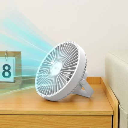 LED Laetav laud ventilaator koos LED valgustusega LED/2W/5V USB 2400 mAh valge