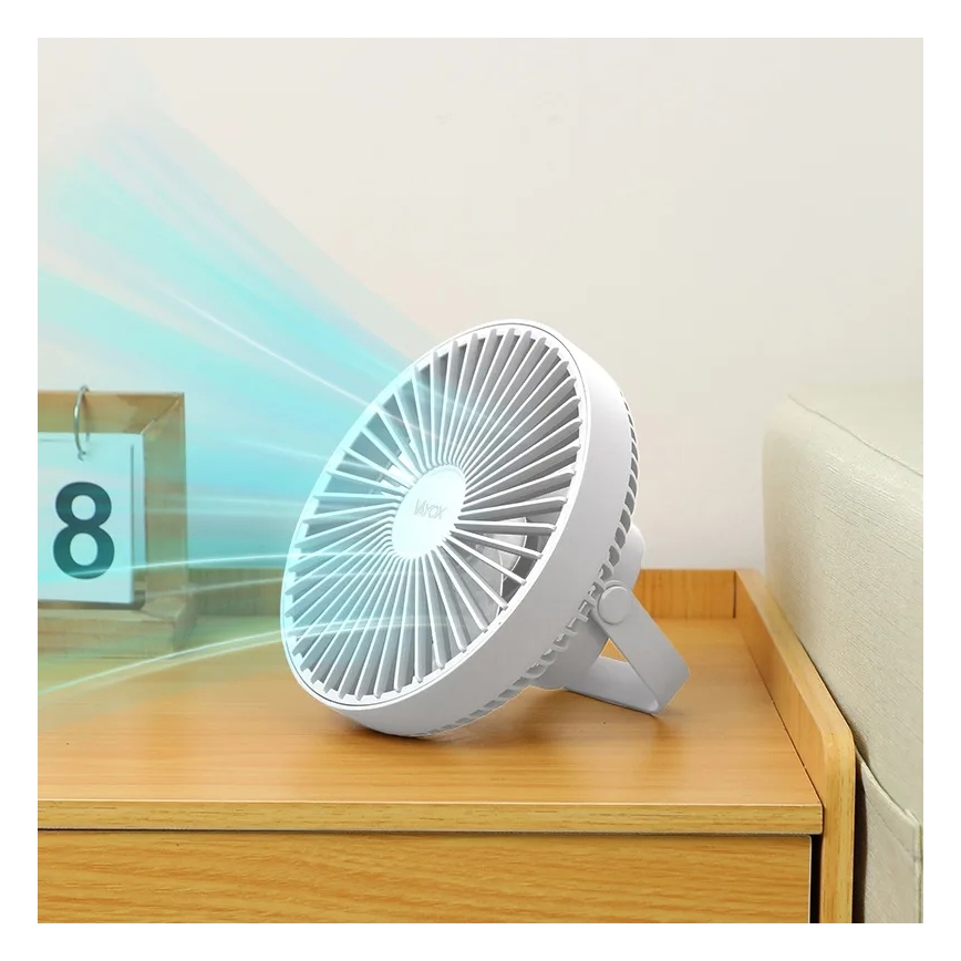 LED Laetav laud ventilaator koos LED valgustusega LED/2W/5V USB 2400 mAh valge
