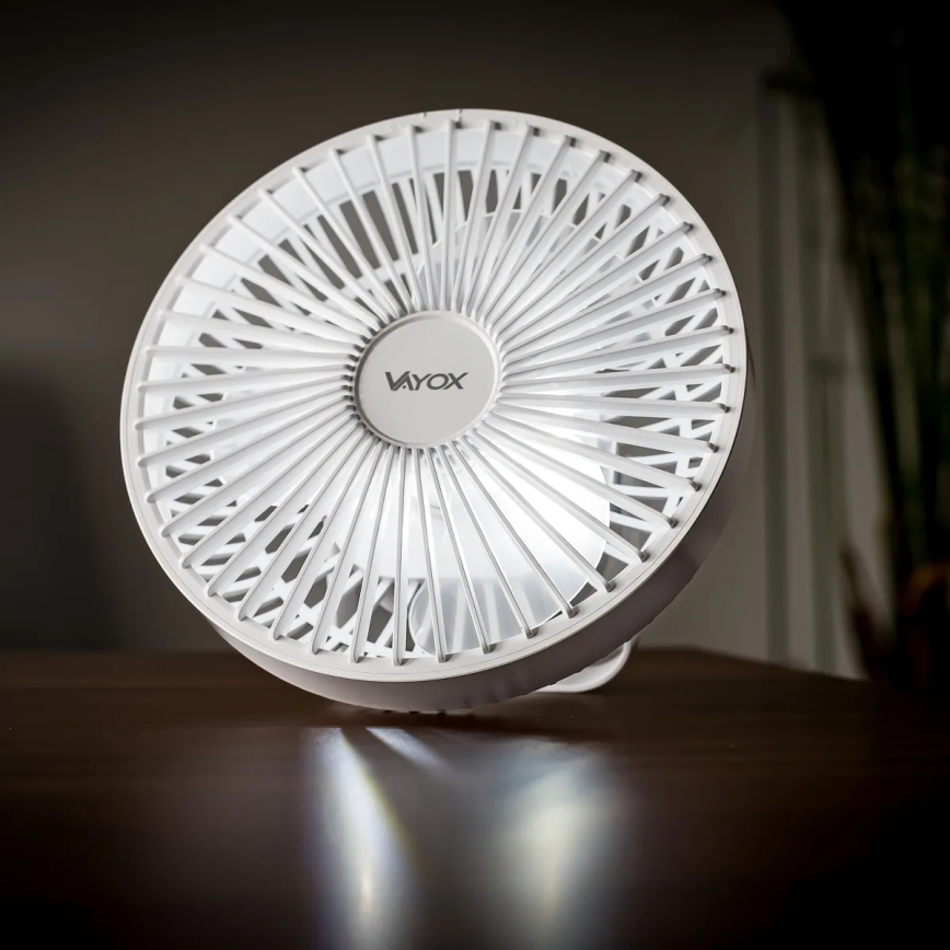 LED Laetav laud ventilaator koos LED valgustusega LED/2W/5V USB 2400 mAh valge