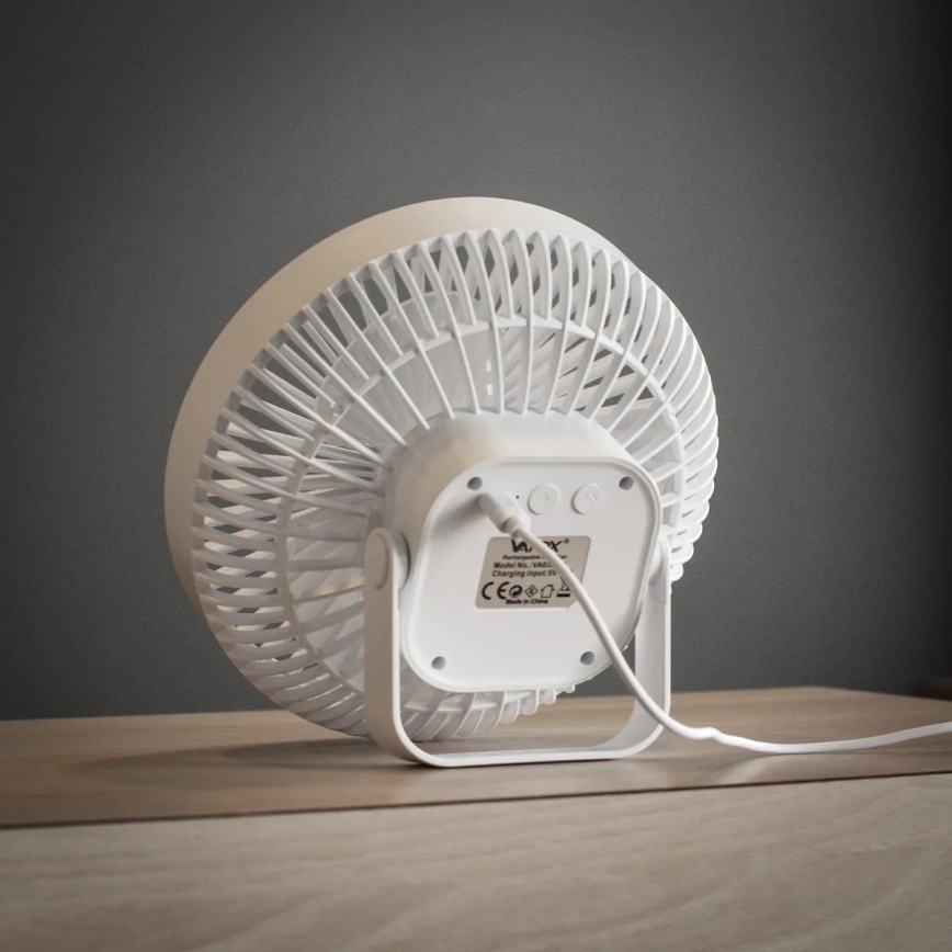 LED Laetav laud ventilaator koos LED valgustusega LED/2W/5V USB 2400 mAh valge