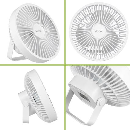 LED Laetav laud ventilaator koos LED valgustusega LED/2W/5V USB 2400 mAh valge