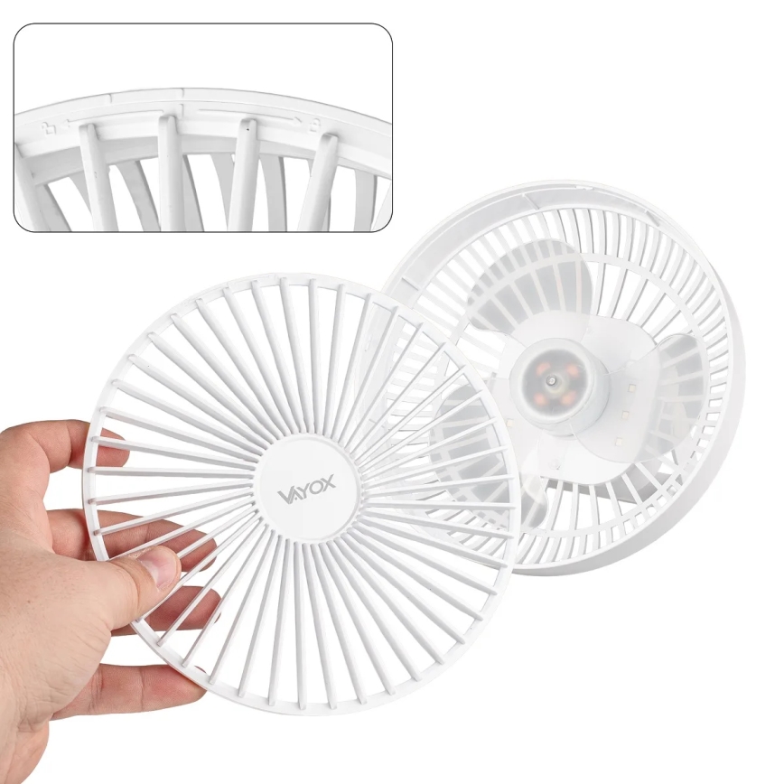 LED Laetav laud ventilaator koos LED valgustusega LED/2W/5V USB 2400 mAh valge