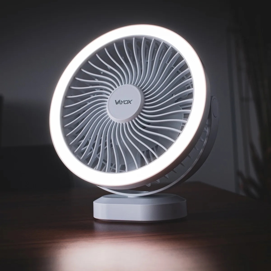 LED Laetav laud ventilaator koos LED valgustusega LED/3W/5V USB 2400 mAh valge