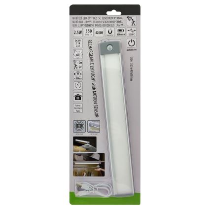 LED Laetav mööblivalgusti anduriga LED/2,5W/5V USB 800 mAh 4200K 32,5 cm