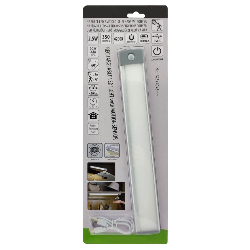 LED Laetav mööblivalgusti anduriga LED/2,5W/5V USB 800 mAh 4200K 32,5 cm