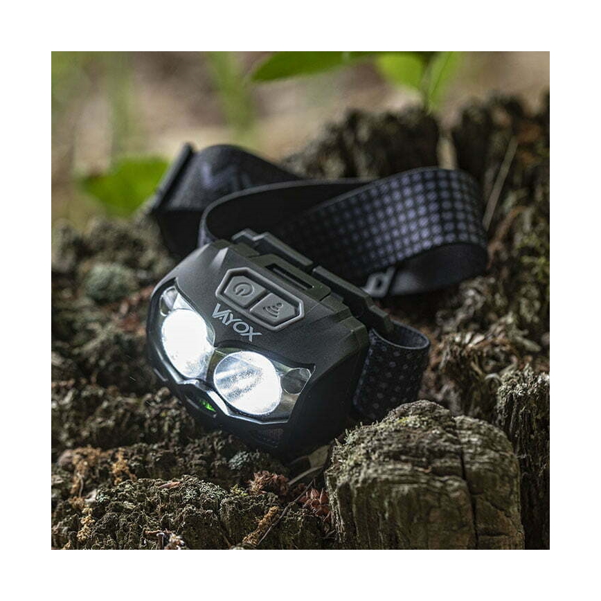 LED Hämardatav laetav pealamp anduriga ja punase tulega 2xLED/5W/5V/3xAAA IP65 500 läikiv 1200 mAh