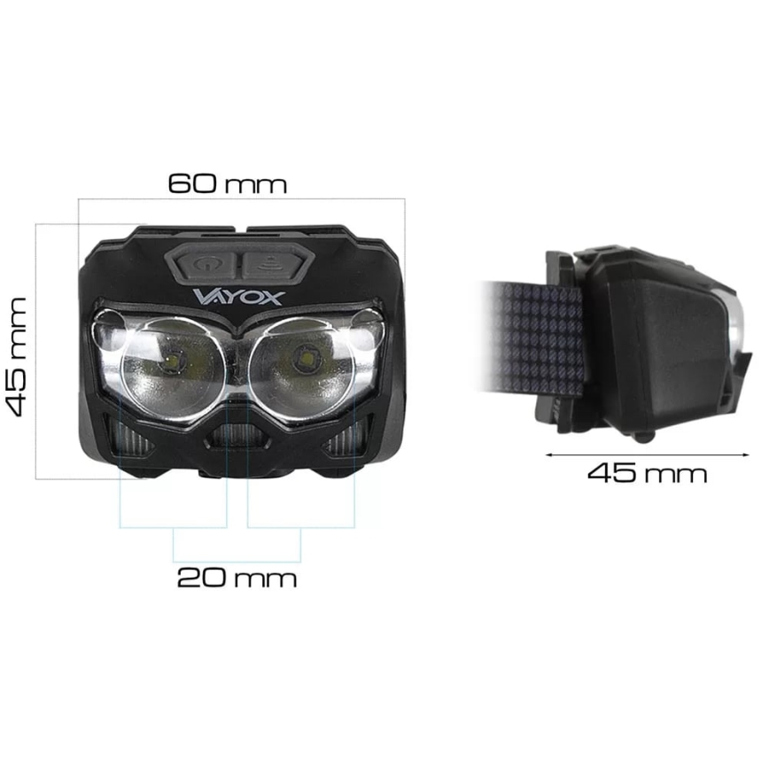 LED Hämardatav laetav pealamp anduriga ja punase tulega 2xLED/5W/5V/3xAAA IP65 500 läikiv 1200 mAh