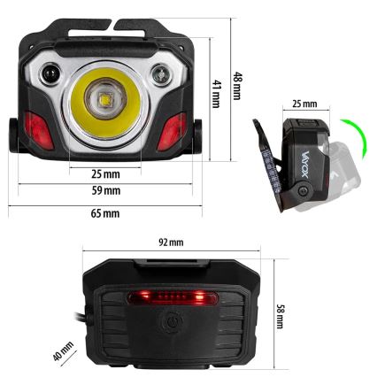 LED Hämardatav laetav pealamp anduriga akupanga funktsiooniga ja punase tulega LED/10W/5V IP44 1200 läikiv 4000 mAh