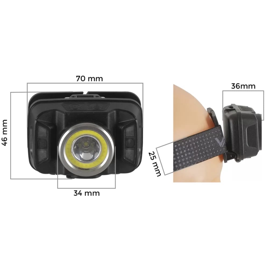 LED Hämardatav laetav pealamp anduriga ja punase tulega LED/15W/5V IP66 430 läikiv 1800 mAh