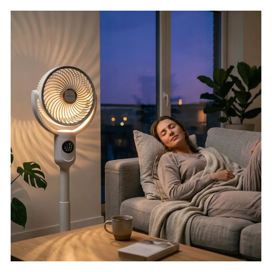 LED-laetav põrandaventilaator LED-valgustusega LED/4,8W/5V USB 7200 mAh valge + kaugjuhtimispult