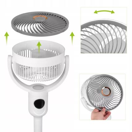 LED-laetav põrandaventilaator LED-valgustusega LED/4,8W/5V USB 7200 mAh valge + kaugjuhtimispult