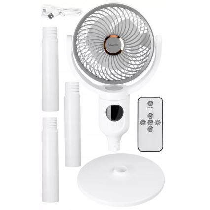 LED-laetav põrandaventilaator LED-valgustusega LED/4,8W/5V USB 7200 mAh valge + kaugjuhtimispult