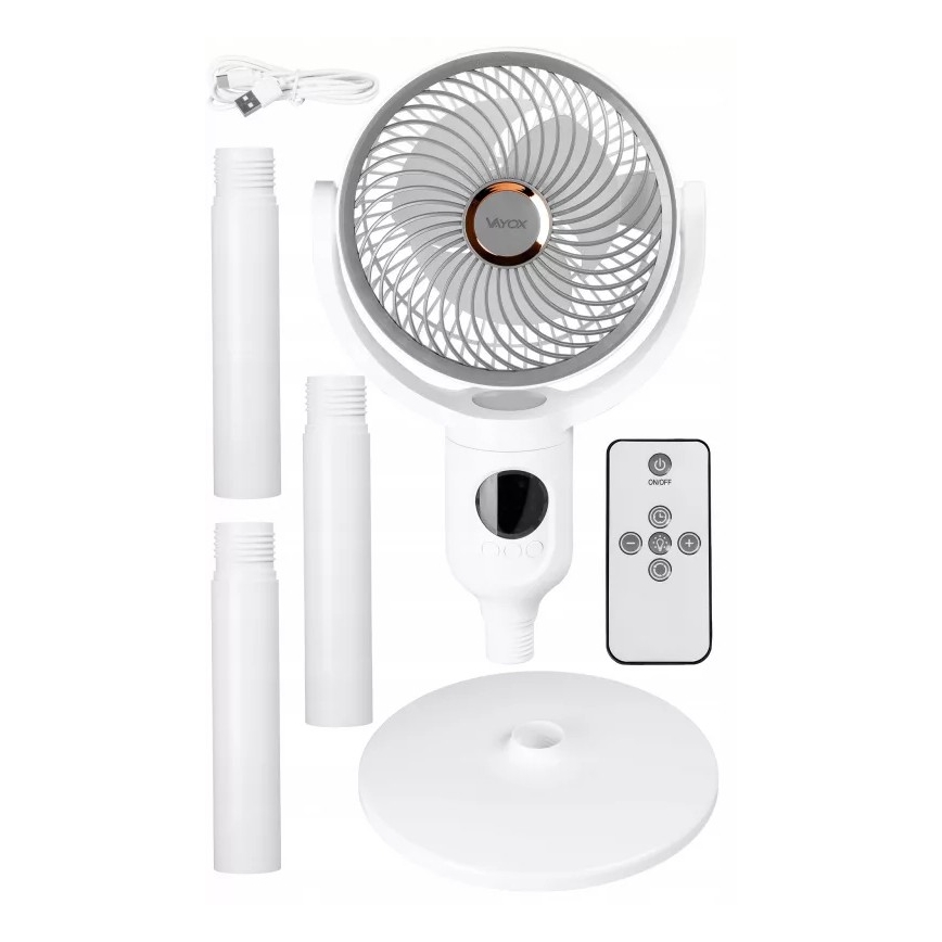 LED-laetav põrandaventilaator LED-valgustusega LED/4,8W/5V USB 7200 mAh valge + kaugjuhtimispult
