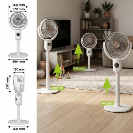 LED-laetav põrandaventilaator LED-valgustusega LED/4,8W/5V USB 7200 mAh valge + kaugjuhtimispult
