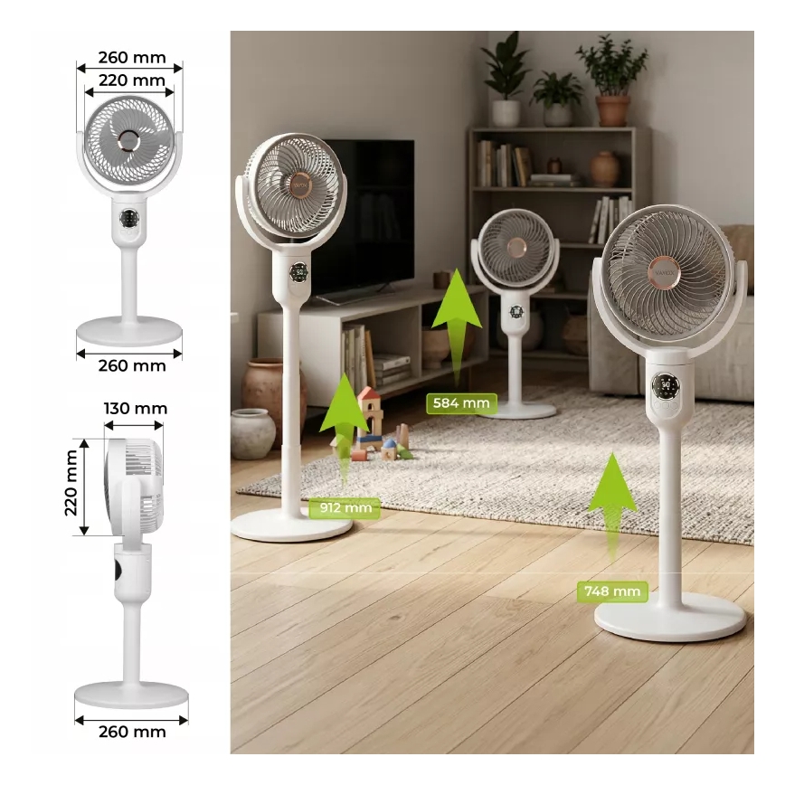 LED-laetav põrandaventilaator LED-valgustusega LED/4,8W/5V USB 7200 mAh valge + kaugjuhtimispult