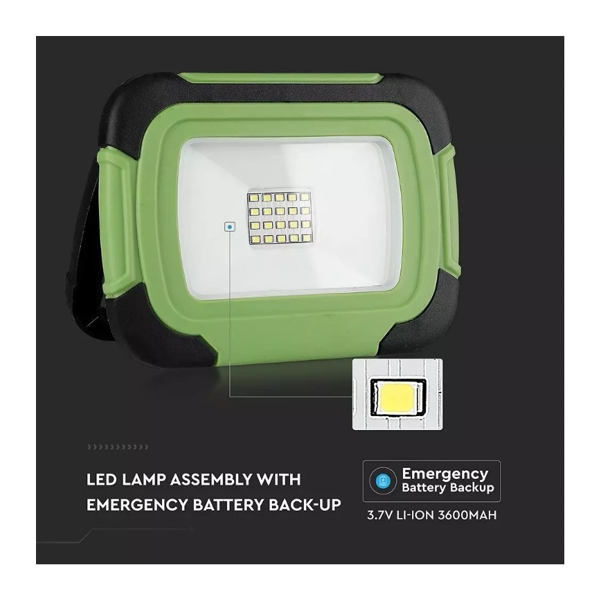 LED Laetav prožektor SAMSUNG CHIP LED/10W/3,7V IP44 4000K roheline