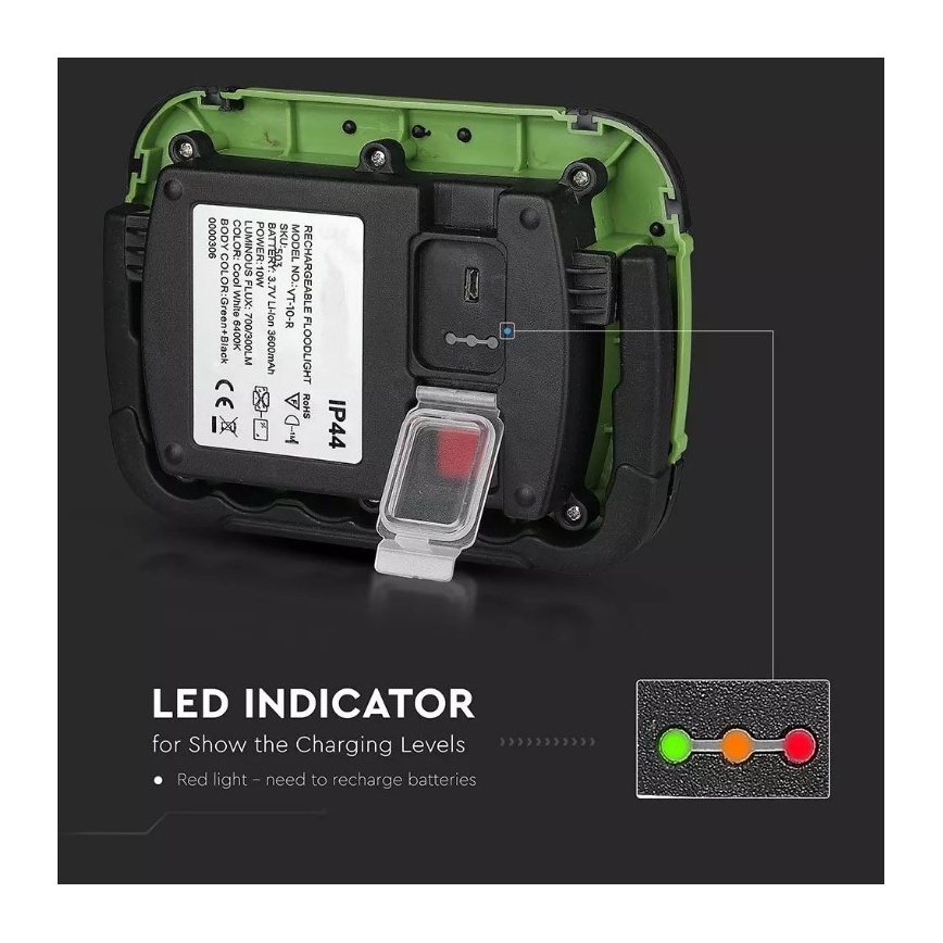 LED Laetav prožektor SAMSUNG CHIP LED/10W/3,7V IP44 4000K roheline