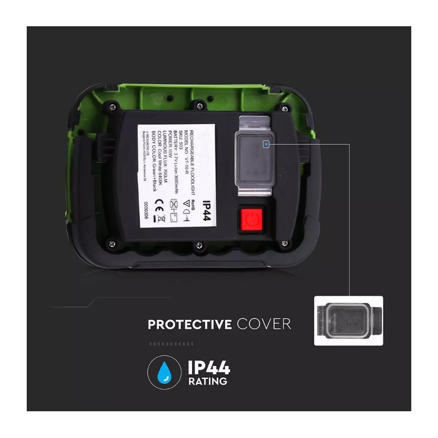 LED Laetav prožektor SAMSUNG CHIP LED/10W/3,7V IP44 4000K roheline