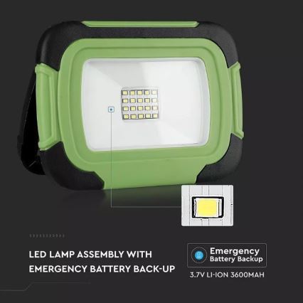 LED Laetav prožektor SAMSUNG CHIP LED/10W/3,7V IP44 6400K 3600 mAh roheline