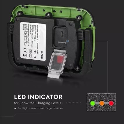 LED Laetav prožektor SAMSUNG CHIP LED/10W/3,7V IP44 6400K 3600 mAh roheline