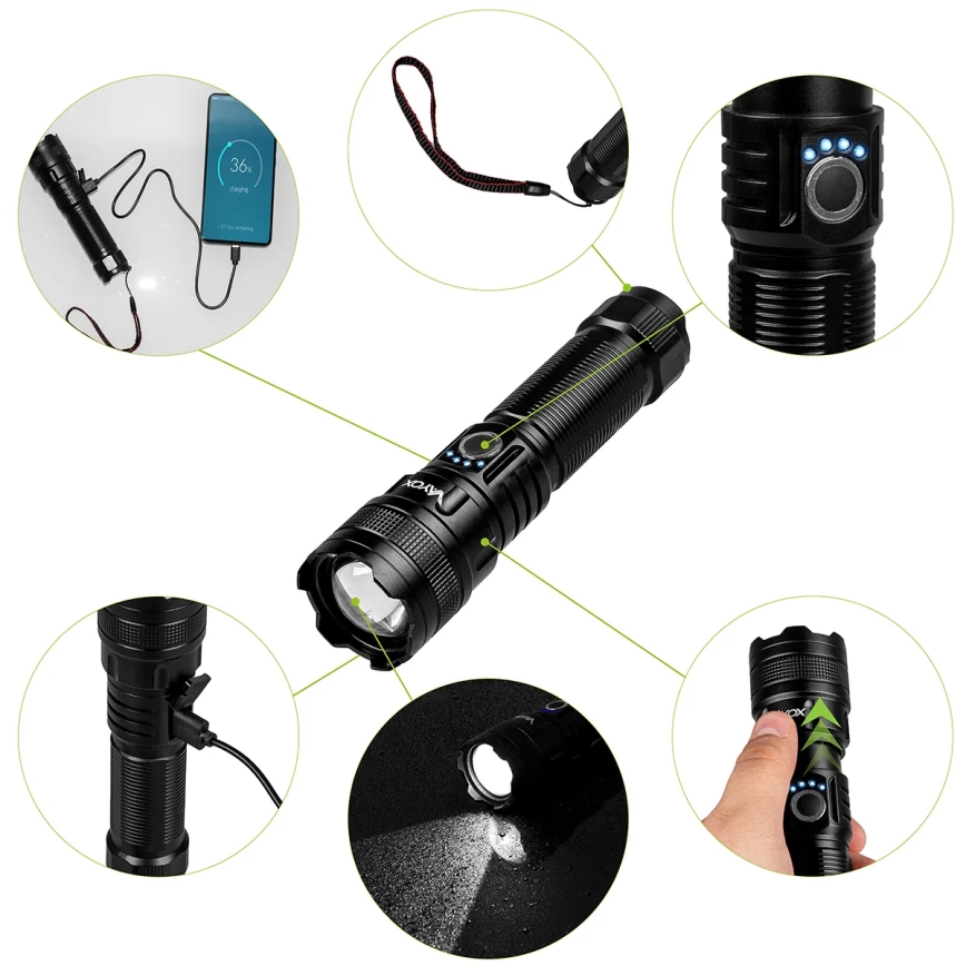 LED reguleeritav laetav taskulamp powerbanki funktsiooniga LED/10W/5V IPX4 600 lm 2000 mAh
