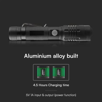LED Laetav taskulamp USB LED/10W/5V IP54 2000 mAh 1000 läikiv