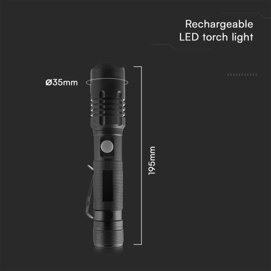 LED Laetav taskulamp USB LED/10W/5V IP54 2000 mAh 1000 läikiv