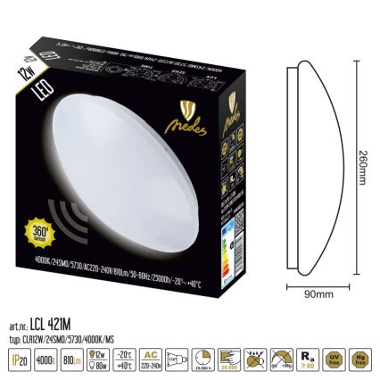 LED Laevalgusti anduriga LED/12W/230V 4000K